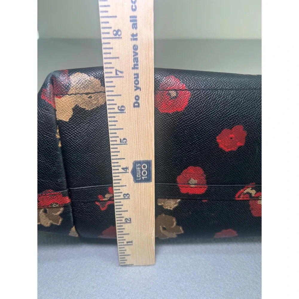 Coach City Tote Womens Large Black Red Gold Floral Print Crossgrain Leather Bag